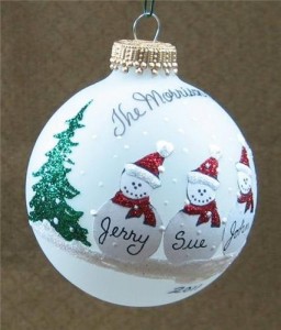 Personalized Snowman Family Glass Christmas Ball Ornament